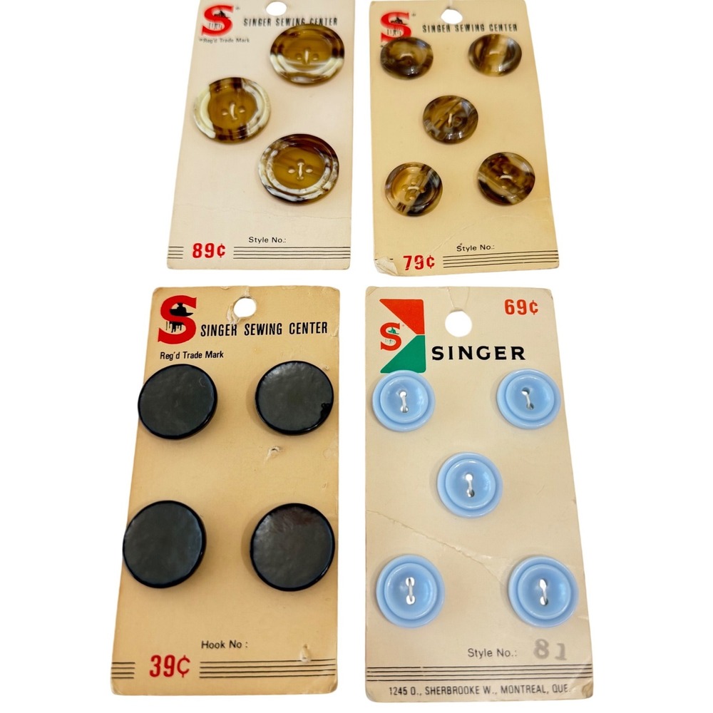Singer Vintage Buttons Lot‎ 4 Cards Mixed Colors Retro Sewing Notions OS